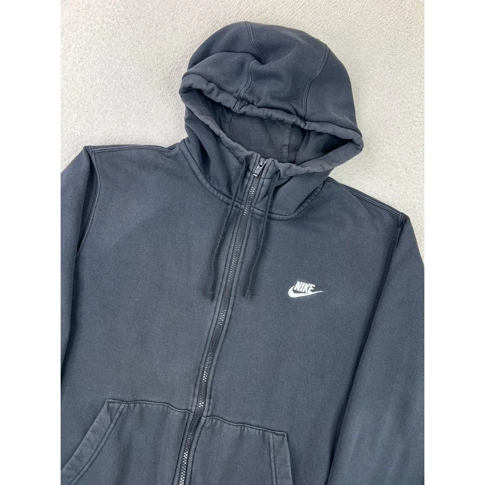 Nike Mens Club Fleece Full Zip Hoodie Black Swoosh Sweatshirt BV2455-010 L